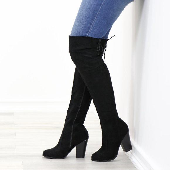 *Restock Thigh High Heeled Boots With Lace Up Back - Picture 2 of 16
